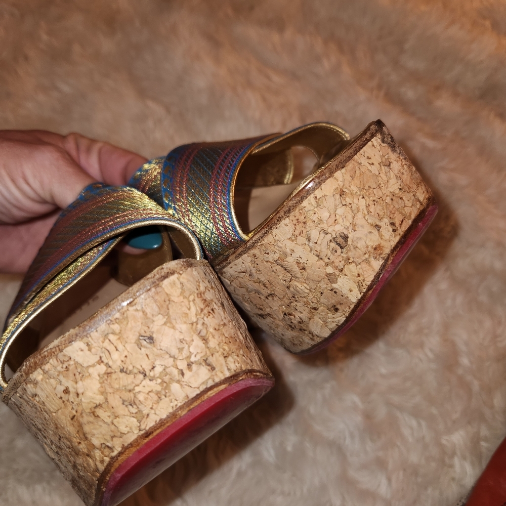 Christian Louboutin Metallic Multicolor Maichor Cork Platform Wedge Sandals 38.5 - Picture 5 of 10